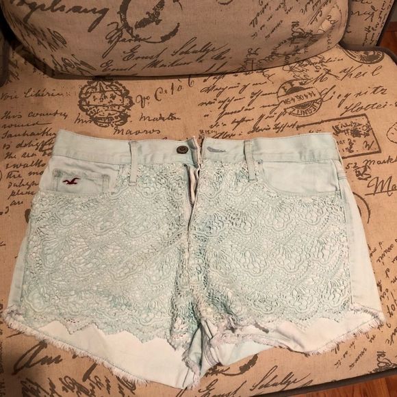 Hollister Pants - Hollister Light Mint High Waisted Crochet Lace Jean Shorts